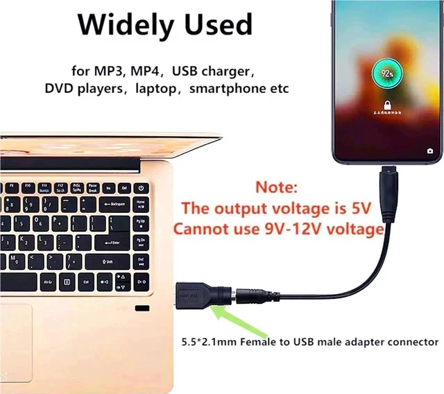 Alt view image 5 of 7 - USB to DC Power Adapter USB 2.0 A Male to DC 5.5x2.1mm Female Connector DC5521 Female to Type A Male Adapter for Laptop PC Smart Phone 2 PCS