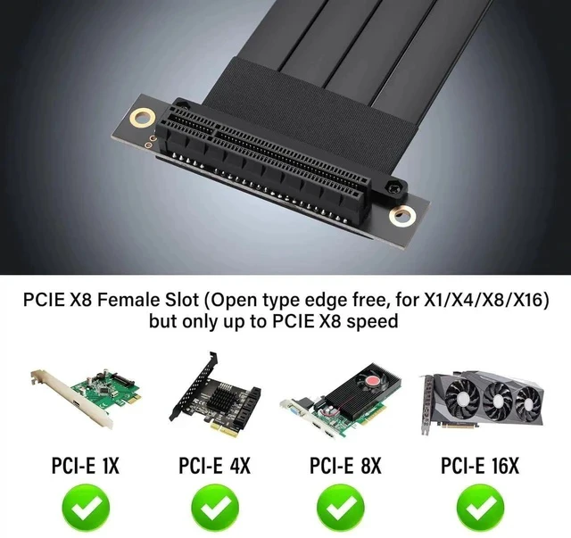 Alt view image 7 of 7 - PCIe 3.0 X8 Extension Cable PCI-E 8X Male to Female Riser Cable 25CM (90 Degree M/F)