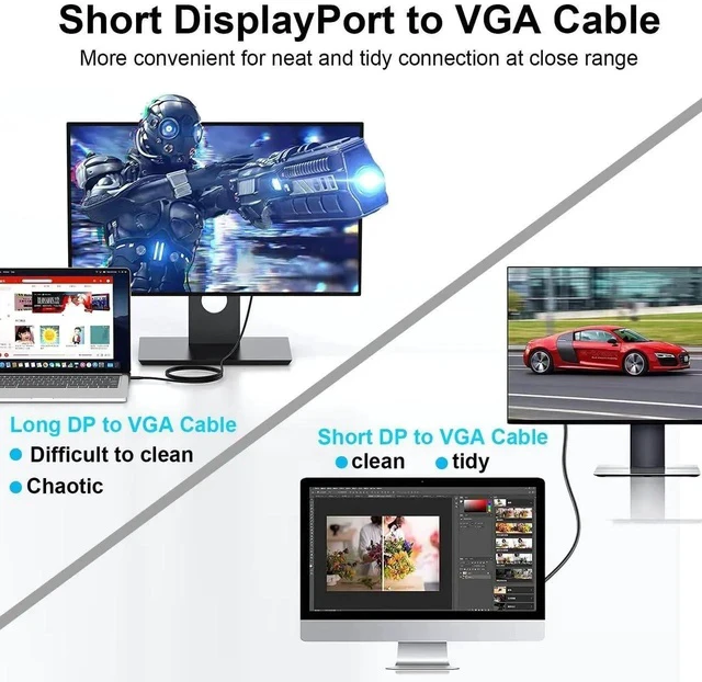 Alt view image 3 of 7 - Short DisplayPort to VGA Cable 1.5 Feet, Computer DP Display Port to VGA Monitor/Projector Adapter Cord Male to Male HD Video 1080P for Computer, Monitor, TV, Projector