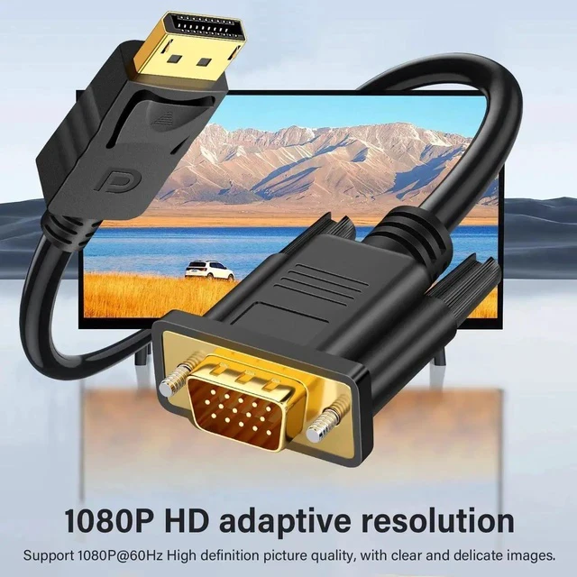 Alt view image 3 of 7 - DisplayPort to VGA Cable 6 Feet Uni-Directional Display Port to VGA Adapter Male to Male 1080P DP DisplayPort Computer to VGA Monitor Converter Cord for Laptop, Monitor, HDTV, Projector