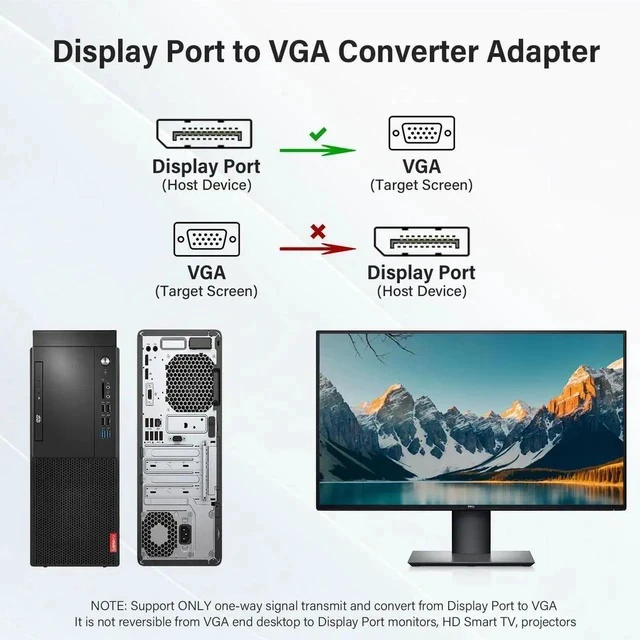 Alt view image 4 of 7 - DisplayPort to VGA Cable 6 Feet Uni-Directional Display Port to VGA Adapter Male to Male 1080P DP DisplayPort Computer to VGA Monitor Converter Cord for Laptop, Monitor, HDTV, Projector