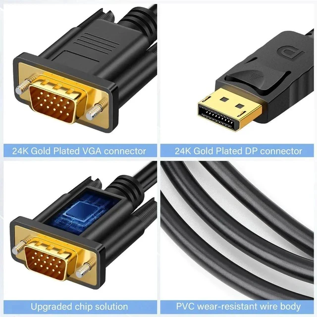 Alt view image 6 of 7 - DisplayPort to VGA Cable 6 Feet Uni-Directional Display Port to VGA Adapter Male to Male 1080P DP DisplayPort Computer to VGA Monitor Converter Cord for Laptop, Monitor, HDTV, Projector