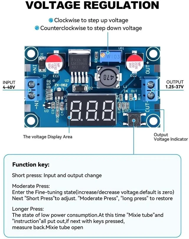 Alt view image 6 of 7 - LM2596 DC-DC Buck Power Converter Module, Adjustable Voltage Regulator 4-40V to 1.25-37V Buck Converter with LED Voltmeter DisplayPack of 3