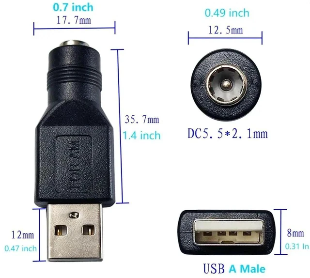 Alt view image 7 of 7 - USB to DC Power Adapter USB 2.0 A Male to DC 5.5x2.1mm Female Connector DC5521 Female to Type A Male Adapter for Laptop PC Smart Phone 2 PCS