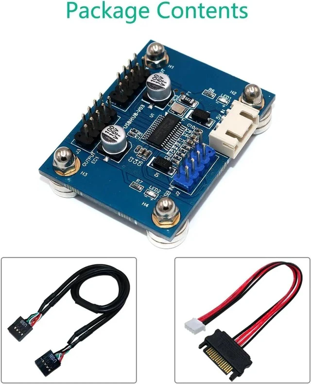 Alt view image 3 of 6 - Cable USB 9Pin Motherboard USB 9pin Male Header Hub Splitter Connector USB 2.0 Hub with Extension Cable SATA Cable Magnetic Base