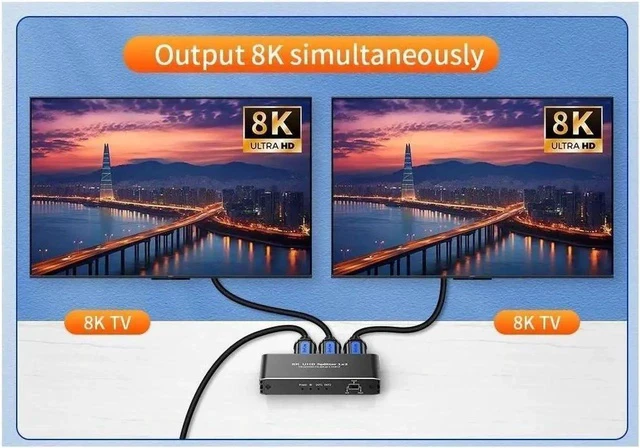 Alt view image 2 of 7 - 4K120Hz HDMI Splitter 1in2 Out,ESTONE 1x2 Power HDMI Splitter 2 Ports w/AC Adapter, 8Kx2K@30Hz 3D Full HD Distributor for Xbox PS5 Blu-Ray Player, HDTV Support 48Gbps, HDCP 2.3 RGB 4:4:4