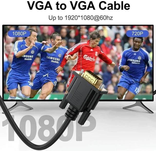 Alt view image 2 of 7 - VGA Cable 10 Feet, VGA to Computer Monitor Cord Male to Male (15Pin) 1080P@60hz Full HD for Computer, Laptop, Docking Station, DVD, Monitor, TV, Projector