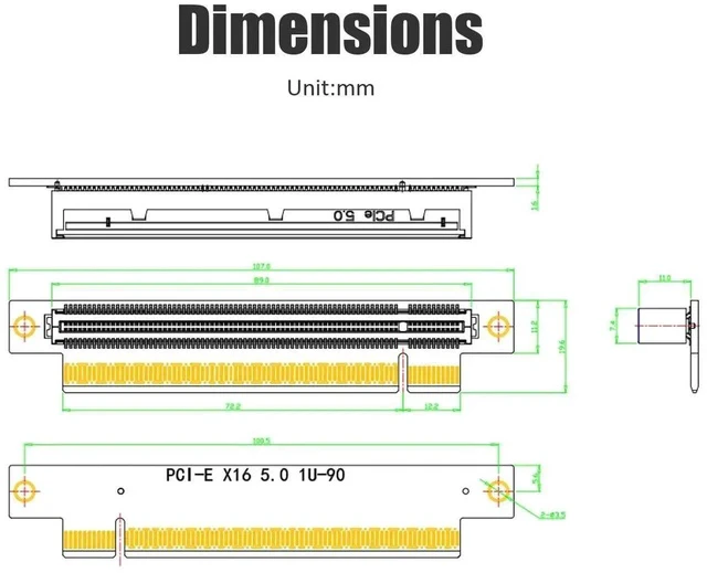 Alt view image 3 of 6 - PA17 PCIe 5.0 X16 Riser Adapter Card, Right Angle and Low-Profile for 1U/2U Server Installation
