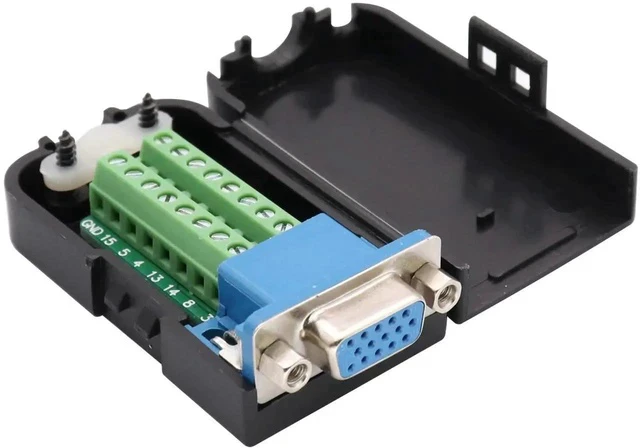 Alt view image 6 of 7 - VGA Screw Terminal Block Adapter D-SUB 15 Pin 3 Row DB15 VGA Female to 16 Pin/Way Female Serial Terminal Breakout Board Connector Signal Module with case (2Pcak/Female)