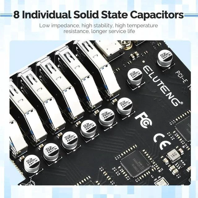 Alt view image 3 of 6 - PCIE USB 3.2 Card 8 Ports PCI Expree to USB C Expansion Card Superspeed 6 USB and 2 Type C PCI-e USB3 Hub Controller Adapter 3 Independent Power Module