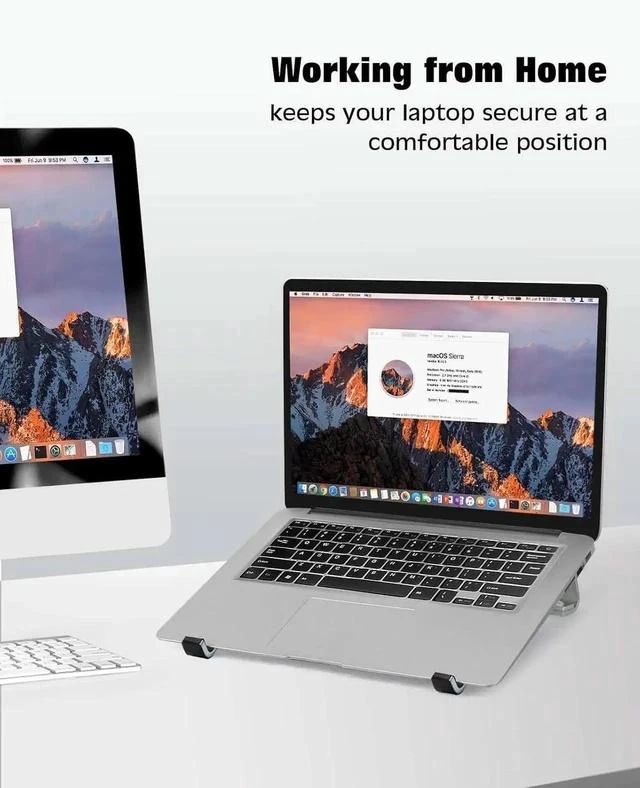 Alt view image 2 of 7 - Aluminum Laptop Stand for Desk - Cooling Ergonomic Design - Fits MacBook Air Pro//HP//ThinkPad/Alienware - 14/15.6/16 -Easy Assembly- Ventilated Laptop Stand - Blue Grey