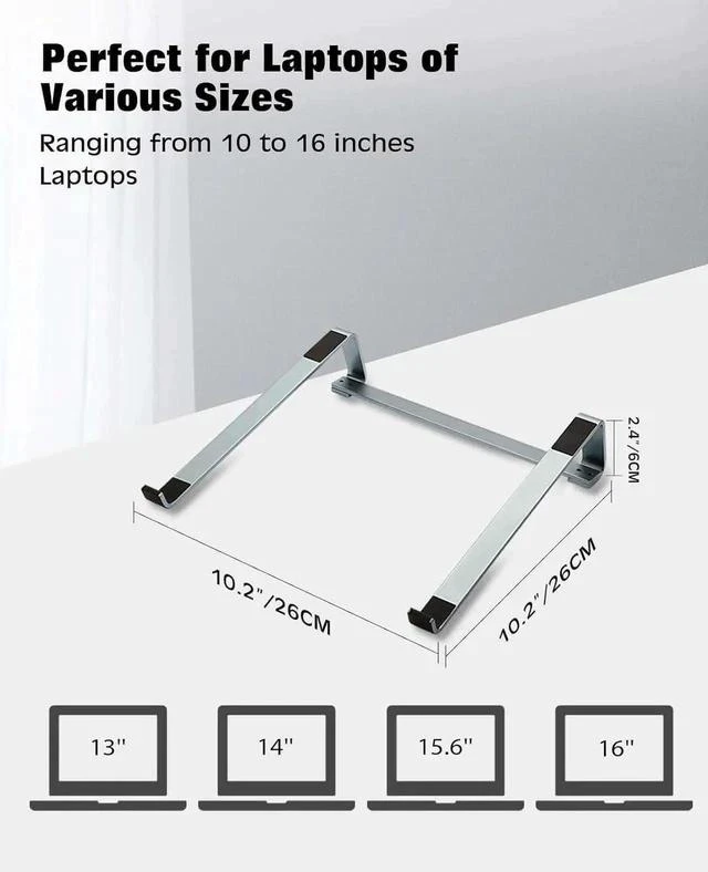 Alt view image 3 of 7 - Aluminum Laptop Stand for Desk - Cooling Ergonomic Design - Fits MacBook Air Pro//HP//ThinkPad/Alienware - 14/15.6/16 -Easy Assembly- Ventilated Laptop Stand - Blue Grey