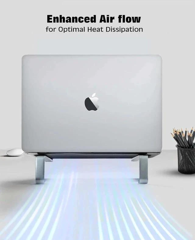 Alt view image 5 of 7 - Aluminum Laptop Stand for Desk - Cooling Ergonomic Design - Fits MacBook Air Pro//HP//ThinkPad/Alienware - 14/15.6/16 -Easy Assembly- Ventilated Laptop Stand - Blue Grey