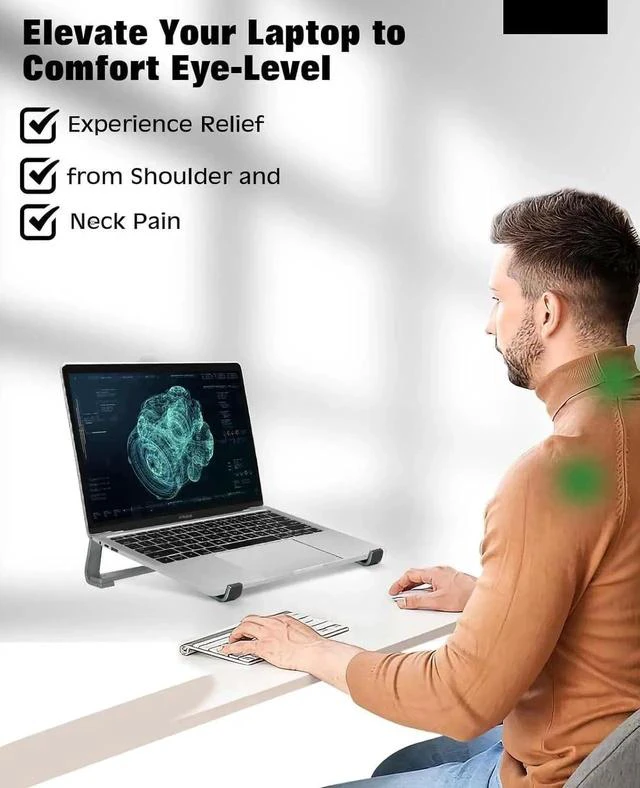 Alt view image 7 of 7 - Aluminum Laptop Stand for Desk - Cooling Ergonomic Design - Fits MacBook Air Pro//HP//ThinkPad/Alienware - 14/15.6/16 -Easy Assembly- Ventilated Laptop Stand - Blue Grey