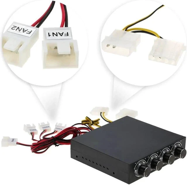 Alt view image 2 of 2 - 3.5 PC CPU HDD 4 Channel Fan Controller Speed Control Adjuster LED Cooling Front Panel