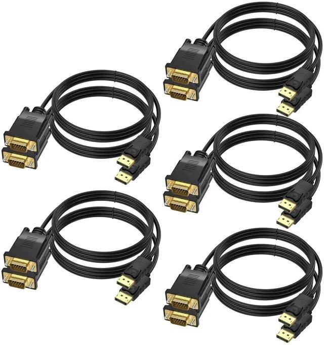 Main image of DisplayPort to VGA Cable 6 FT, 10-Pack Display Port DP to VGA Adapter Cord Male to Male HD Video 1080P for Computer, Monitor, TV, Projector
