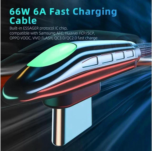 Alt view image 4 of 7 - 66W USB C to USB C Cable Right Angle 90 Degree 6A PD QC 4.0 Type C to Type C Cable Super Fast Charging USB C Cable(3.3ft, 1 Pack)