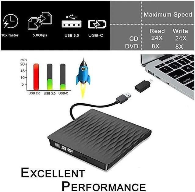 Alt view image 6 of 6 - External CD DVD Drive, USB Type C Dual Port CD Drive, DVD +/-RW CD +/-RW Writer Burner Player with Classic Silver for MacBook Air, MacBook Pro, Mac OS, PC Laptop (SLS01, Black)