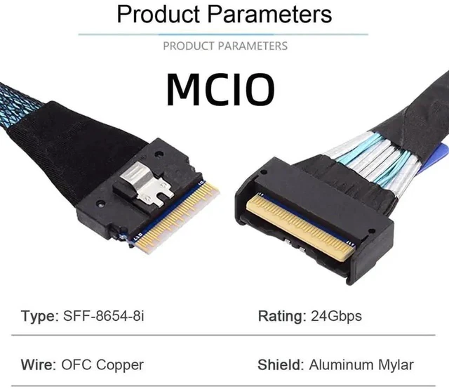 Alt view image 4 of 7 - 0.5M PCIe 5.0 Cross-Standard Storage Cable, MCIO SFF-TA-1016 8i 74Pin Male to Slimline SAS 4.0 SFF-8654 8i 74Pin Male Interconnect Cable, High-Density Twinax Wire for Next-Gen OCP Server NVMe Backplan