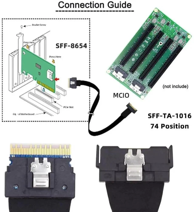 Alt view image 6 of 7 - 0.5M PCIe 5.0 Cross-Standard Storage Cable, MCIO SFF-TA-1016 8i 74Pin Male to Slimline SAS 4.0 SFF-8654 8i 74Pin Male Interconnect Cable, High-Density Twinax Wire for Next-Gen OCP Server NVMe Backplan
