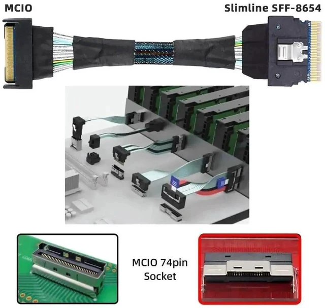 Alt view image 5 of 7 - 0.5M PCIe 5.0 Cross-Standard Storage Cable, MCIO SFF-TA-1016 8i 74Pin Male to Slimline SAS 4.0 SFF-8654 8i 74Pin Male Interconnect Cable, High-Density Twinax Wire for Next-Gen OCP Server NVMe Backplan