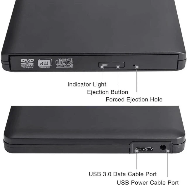 Alt view image 3 of 5 - Aluminum External CD DVD Drive, USB Type C Dual Port CD Drive, DVD +/-RW CD +/-RW Writer Burner Player with Classic Silver for MacBook Air, MacBook Pro, Mac OS, PC Laptop (XD058, Black)