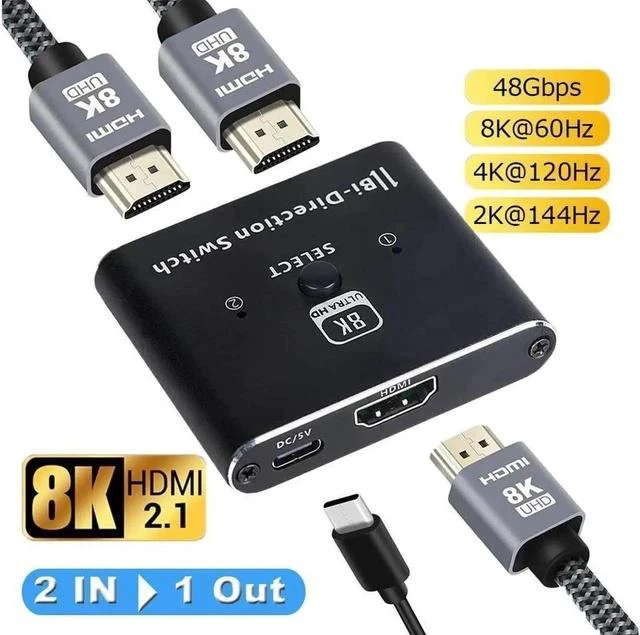Main image of HDMI 2.1 Ultra 8K HD Bi-Directional Switch 8K@60Hz 4K@120Hz 1in 2out 2in 1out High Speed 48Gbps Splitter(Singal Display) Converter Compatible with PS5 Xbox Series X/S Apple TV 4K/8K TV