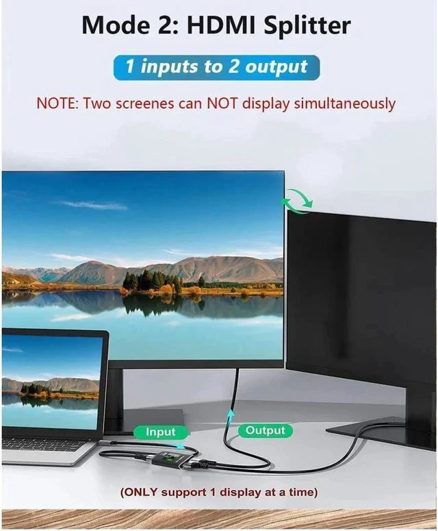 Alt view image 3 of 7 - HDMI 2.1 Ultra 8K HD Bi-Directional Switch 8K@60Hz 4K@120Hz 1in 2out 2in 1out High Speed 48Gbps Splitter(Singal Display) Converter Compatible with PS5 Xbox Series X/S Apple TV 4K/8K TV