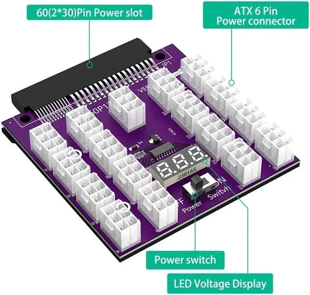 Alt view image 2 of 6 - ATX 17x 6Pin Power Supply Breakout Board Adapter Converter 17 x PCIe Port 6Pin Power Connector 12V for Ethereum BTC Miner Mining
