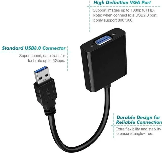 Alt view image 5 of 7 - Black USB 3.0 to VGA Multi-Monitor Adapter, Plug-and-Play Display Converter for Windows 7/8/8.1/10, No CD Driver Required
