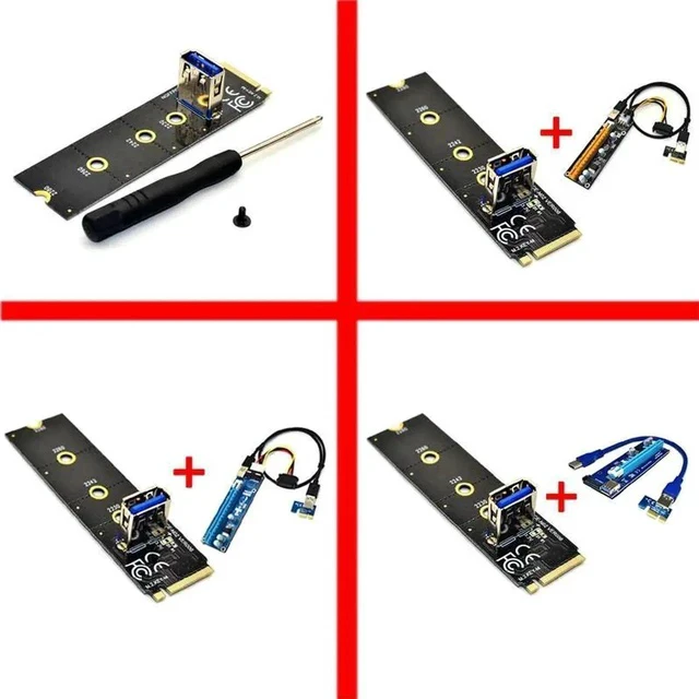 Alt view image 5 of 5 - NGFF M.2 to PCI-E X16 Slot Transfer Card Mining Pcie Riser Card VGA Extension Cable Molex 4Pin 6Pin SATA for Miner Antminer