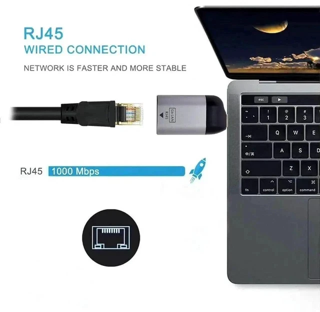 Alt view image 3 of 6 - USB C to Gigabit Ethernet Adapter, USB Type-C 1000Mbps RJ45 LAN Network Adapter for Laptop PC