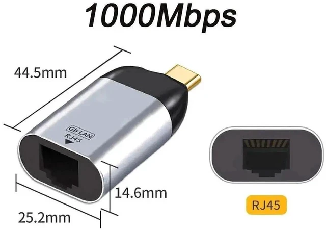 Alt view image 4 of 6 - USB C to Gigabit Ethernet Adapter, USB Type-C 1000Mbps RJ45 LAN Network Adapter for Laptop PC