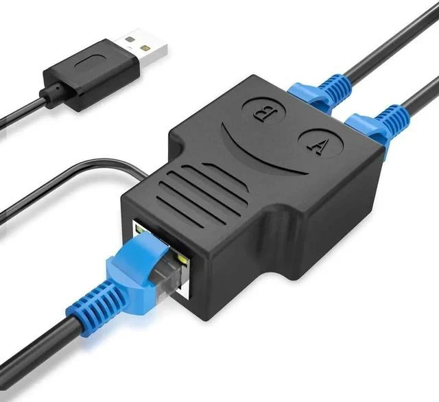 Main image of Upgraded 1 Male to 2 Female RJ45 Ethernet Splitter Adapter, Black LAN Network Splitter Compatible with Cat5/Cat5e/Cat6/Cat7 Ethernet Cables