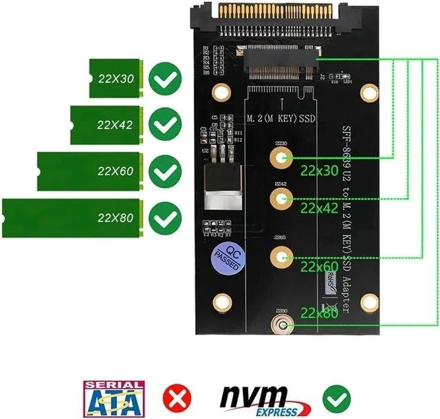 Alt view image 6 of 6 - Add On Cards M.2 NVMe PCI-E SSD to PCI-E U.2 SFF-8639 Adapter Card M2 M Key Adapter M.2 NVME to U.2 with M.2 Heatsink