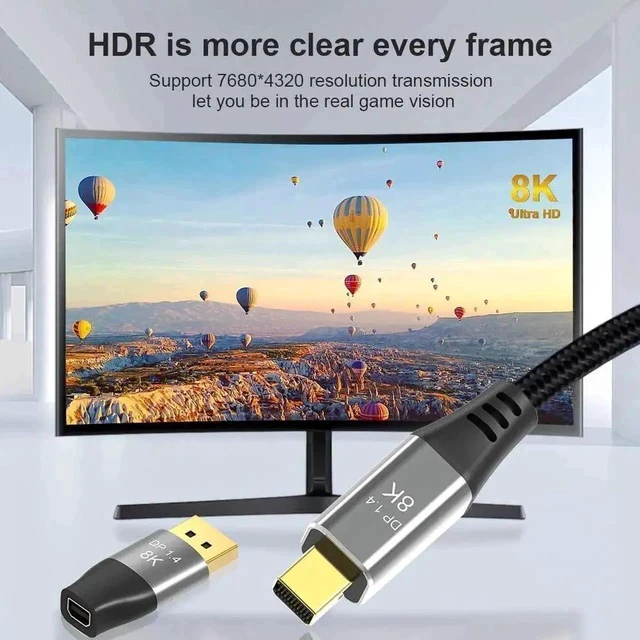 Alt view image 3 of 6 - Bi-Directional Mini DP to DP 1.4 Adapter, Male DisplayPort to Female Mini DisplayPort Converter Supports 8K@60Hz 4K@144Hz for Laptop Monitor Gaming PC