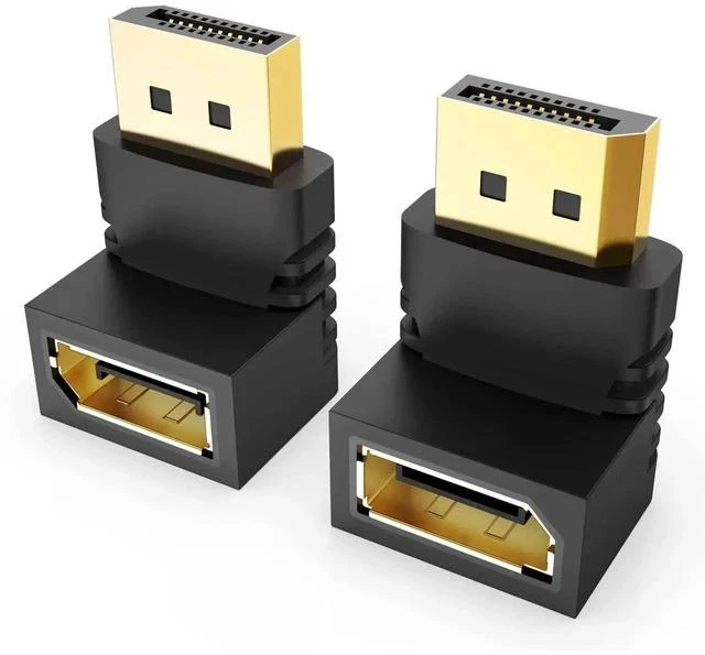 Main image of 2-Pack 90° & 270 Degree DisplayPort Right Angle Adapter, Gold-Plated DP Male to Female Converter, 4K DP Extender Compatible with Dell, HP, Lenovo, ASUS, Apple, NVIDIA/AMD Graphics Cards, Gaming Monito