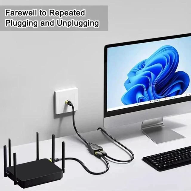 Alt view image 6 of 6 - 1 to 2 RJ45 Ethernet Splitter Adapter, LAN Internet Splitter Compatible with Cat5/Cat5e/Cat6/Cat7/Cat8 Cable, Works with Starlink Ethernet Connection