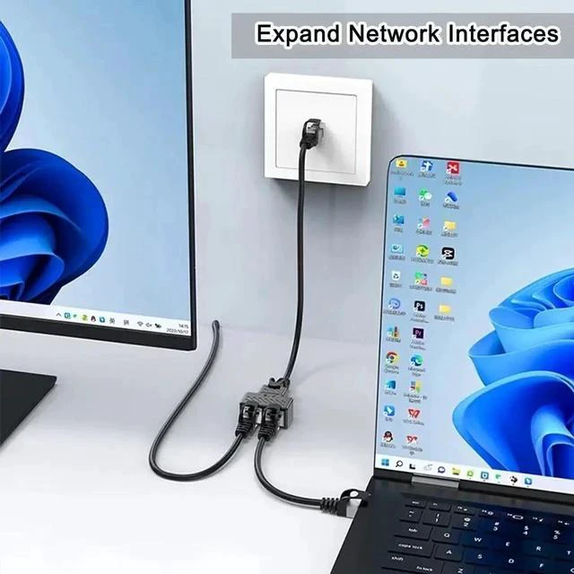 Alt view image 3 of 6 - 1 to 2 RJ45 Ethernet Splitter Adapter, LAN Internet Splitter Compatible with Cat5/Cat5e/Cat6/Cat7/Cat8 Cable, Works with Starlink Ethernet Connection