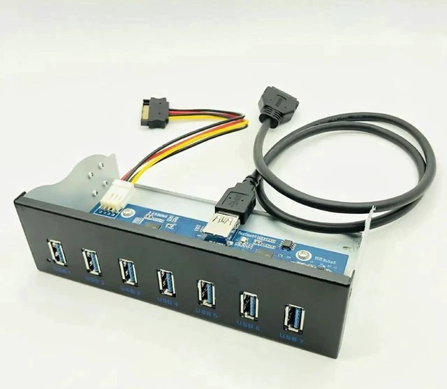 Alt view image 2 of 6 - 7 Port USB 3.0 Hub 5Gbs 5.25" CD-ROM Drive Bay CD ROM Front Panel for Computer Case + USB 3.0 19-pin Header to Type-A Male Cable