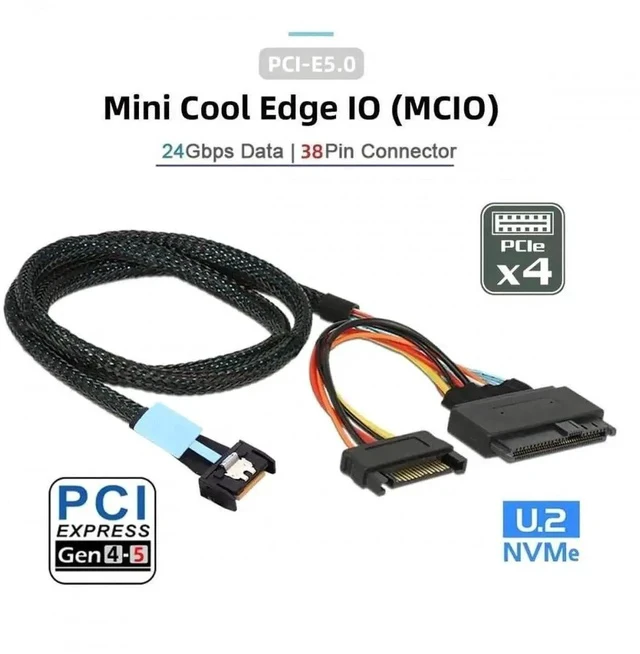Alt view image 7 of 7 - 50cm MCIO 4X Mini Cool Edge IO to SFF-8639 U.2 NVMe PCIe Cable, PCIe 5.0 x4 High-Speed Storage Interconnect Cord for Server Motherboard Enterprise U.2 SSD Drives