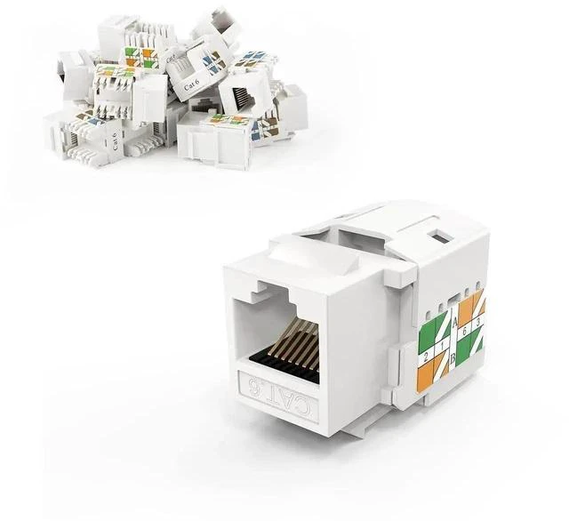 Main image of 10 Pack White Cat6 RJ45 Keystone Jack, Ethernet Modular Female Keystone Connector for Wall Plate Network Cabling