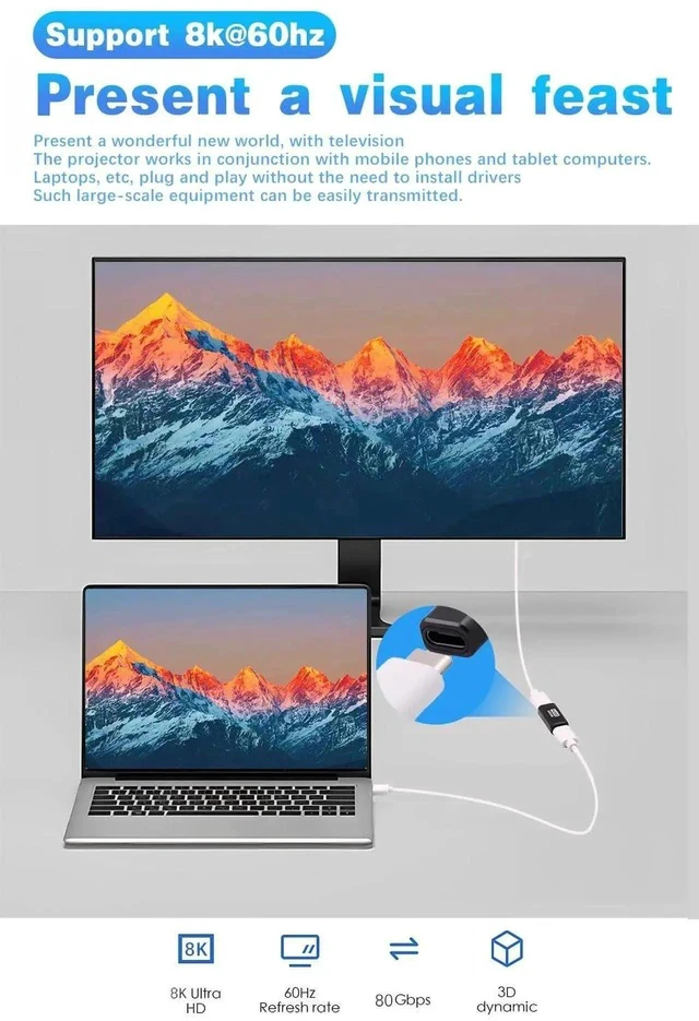 Alt view image 4 of 7 - 80Gbps USB C Female to Female Adapter (240W Fast Charging and 8K@60Hz Video) USB C Coupler Bidirectional Converter for iPad, MacBook,Thunderbolt 5/4 and Type-C Devices (2Pack)