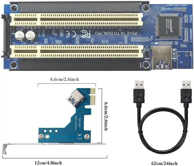 Alt view image 2 of 4 - Riser Card PCI-E Express X1 to Dual PCI Riser Extend Adapter Connector Card Add Expansion Card For PC Computer Windows XP LINUX