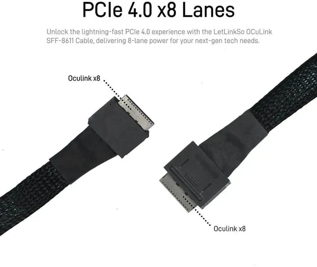 Alt view image 3 of 7 - PCIe 4.0 Oculink Cable SFF-8611 to SFF-8611 8i Server Internal Data Cable, 50CM / 1.6FT