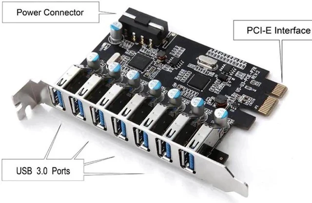 Alt view image 2 of 5 - SuperSpeed USB 3.0 7 Port PCI-E Express card with a 15pin SATA Power Connector PCIE Adapt NEC720201 and VL812 chipsets USB Cards