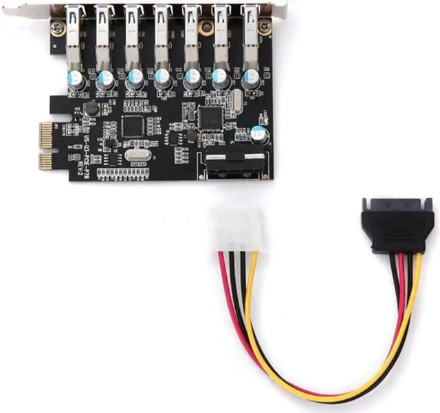 Alt view image 3 of 5 - SuperSpeed USB 3.0 7 Port PCI-E Express card with a 15pin SATA Power Connector PCIE Adapt NEC720201 and VL812 chipsets USB Cards