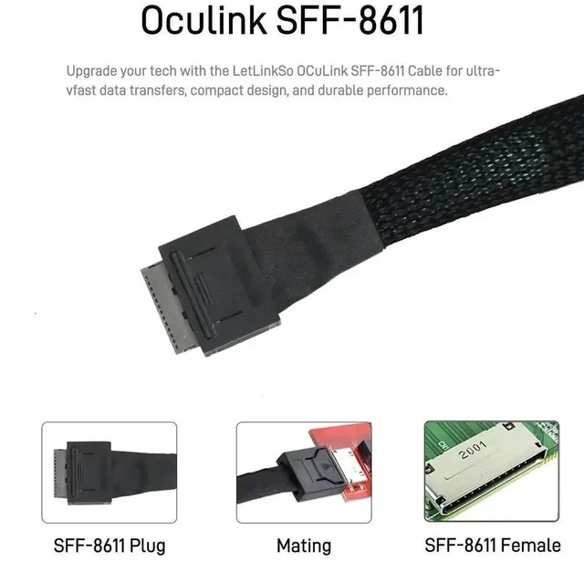 Alt view image 4 of 7 - PCIe 4.0 Oculink Cable SFF-8611 to SFF-8611 8i Server Internal Data Cable, 50CM / 1.6FT