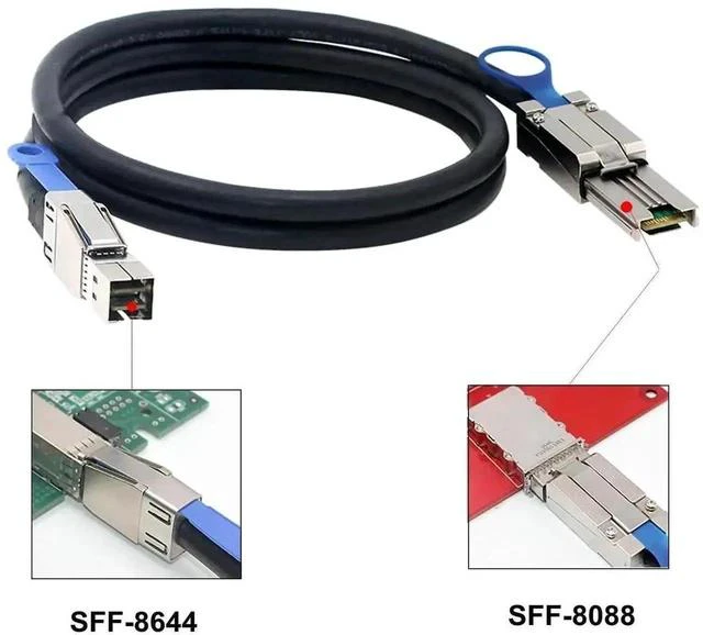 Alt view image 2 of 4 - 2 Pack External Mini SAS HD Cable SFF-8644 to SFF-8088, 6Gbps High Speed Storage Cord, 2M/6.6FT for RAID Controller Server NAS External Disk Enclosure