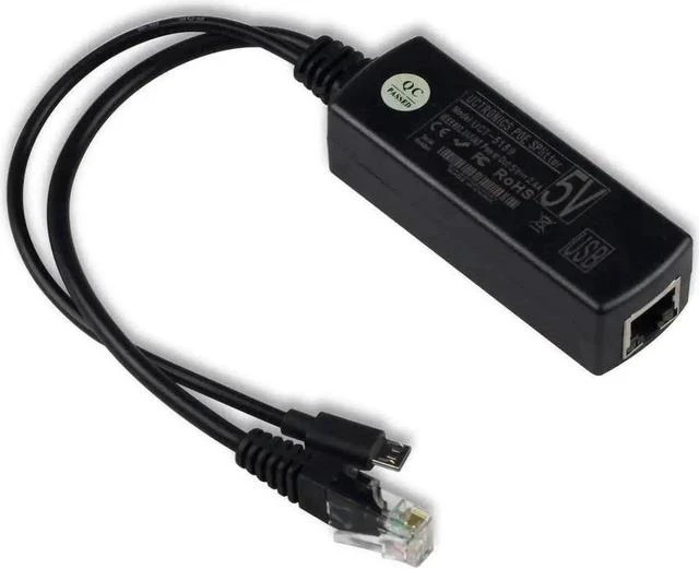 Main image of IEEE 802.3af PoE Splitter, 48V to 5V 2.4A Micro USB Active Power Over Ethernet Splitter Compatible with Raspberry Pi 2/3B+, Dropcam & Tablets